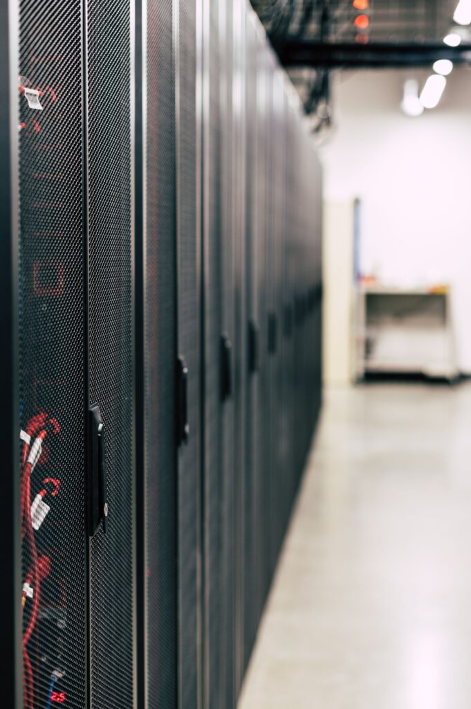 Enterprise data-centre server racks representing compute, cloud and digital infrastructure.